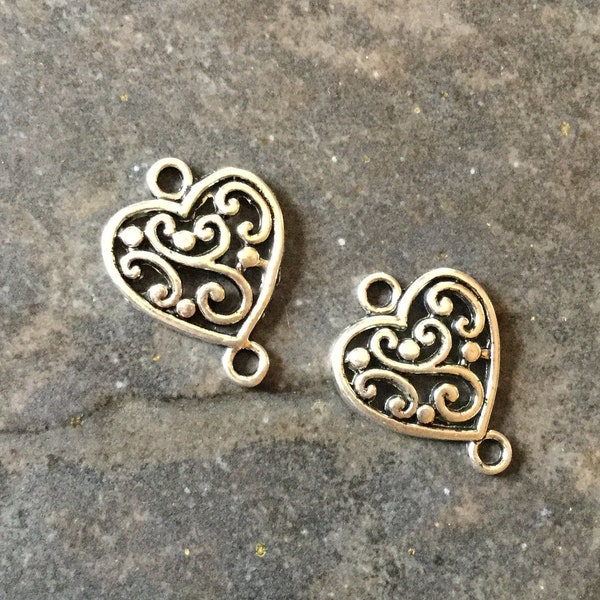 CLEARANCE Heart shaped Silver filigree connectors for jewelry making Earring Connectors Tassel holders package of 2