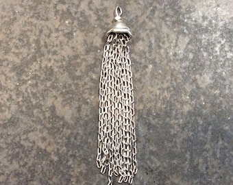 Long Silver Tassel Pendants Silver Finish metal chain tassel charms with decorative cap 3”  beautiful quality