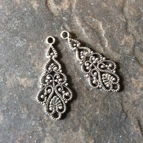 Marcasite look Silver Filigree Chandelier Earring Findings Package of 2 Vintage style earring supplies Boho Earring Connectors