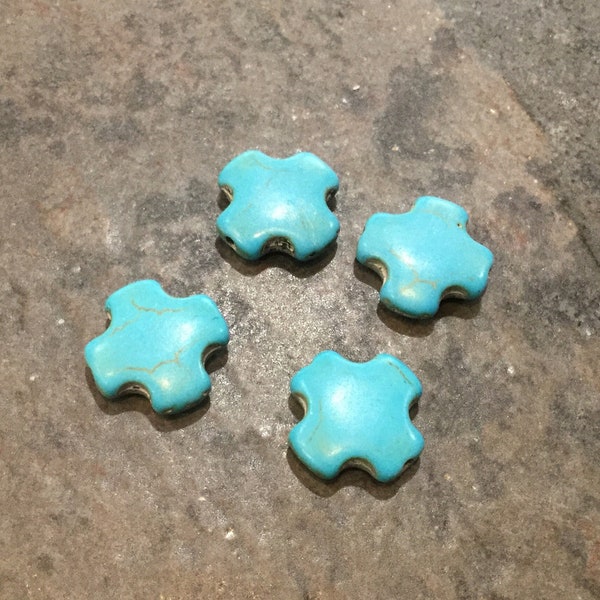 Turquoise cross beads Package of 4 Turquoise puffed cross focal beads for jewelry making and crafts Earring findings Bead Frames