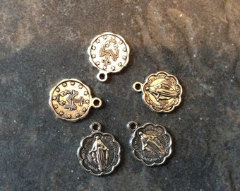 Miraculous Medal Charms package of 5 ornate charms double sided Mother Mary Virgin Mary charms Religious charms