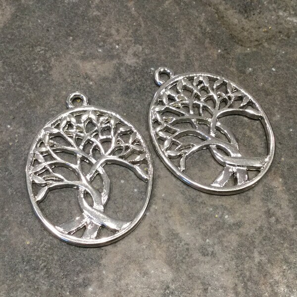 CLEARANCE Elegant Silver Tree of Life Charms or pendants package of 2 pendants for jewelry making Fall Tree pendants