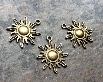 Sun Charms with antique bronze  finish Package of 3 charms perfect for adjustable bangle bracelets Beach theme charms