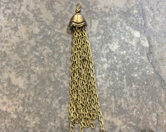 Long Antique Bronze Tassel Pendants Silver Finish metal chain tassel charms with decorative cap 3”  beautiful quality