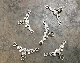 Silver Filigree Y necklace connector package of 5 Vintage look connectors
