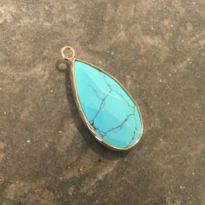 CLEARANCE Sky blue Turquoise Teardrop pendants 33mm bezel set gold gemstone pendants for jewelry making
