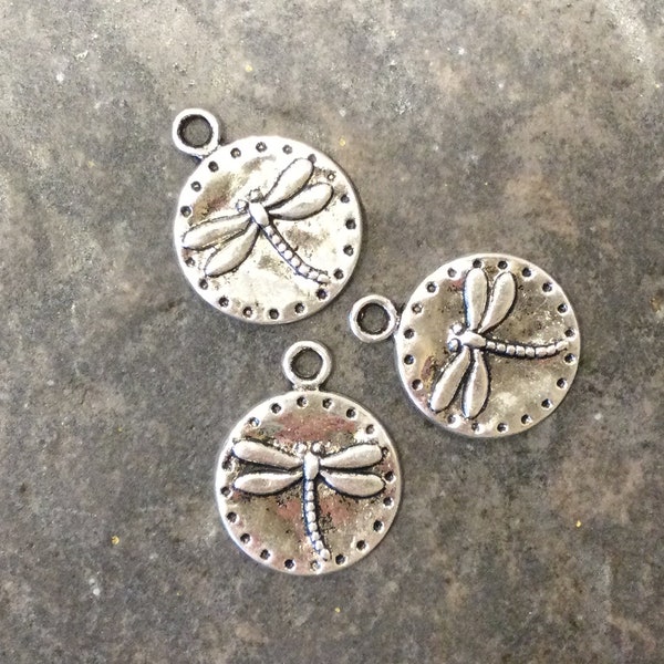 Dragonfly charms Package of 3 charms perfect for Boho style jewelry Antique silver finish dragonfly charms