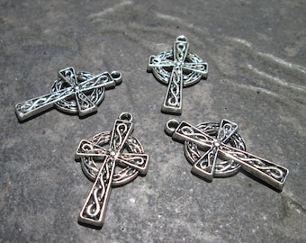 Celtic Cross Charms Package of 4 charms Antique Silver Celtic Cross Charms