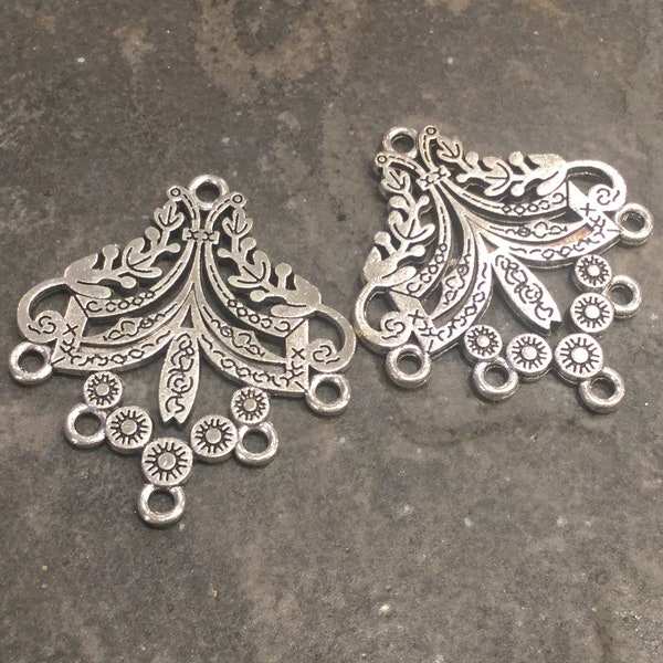 Antique Silver Filigree Chandelier Earring Findings Package of 2 Boho style earring supplies Boho Earring Connectors