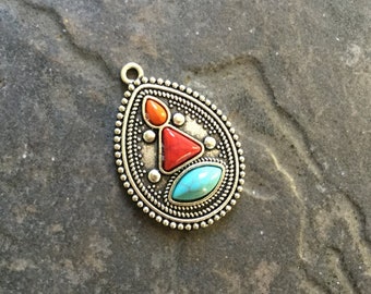 Tibetan Style Turquoise and antique silver pendants with Multi Colored Turquoise Focal Pendants for jewelry making