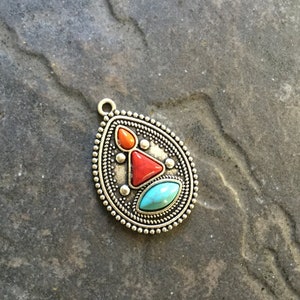 Tibetan Style Turquoise and antique silver pendants with Multi Colored Turquoise Focal Pendants for jewelry making