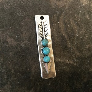 Turquoise Bar pendants with Arrow detail and hammered silver finish Turquoise charms for jewelry making image 1