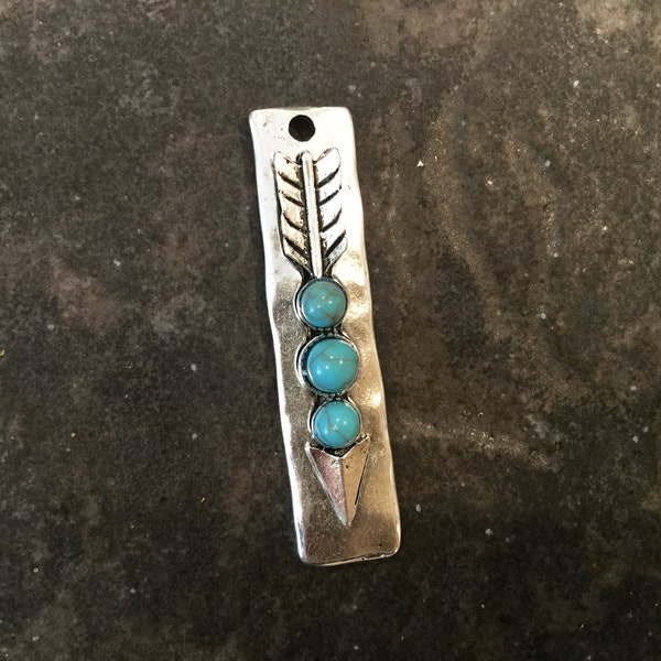 Turquoise Bar pendants with Arrow detail and hammered silver finish Turquoise charms for jewelry making
