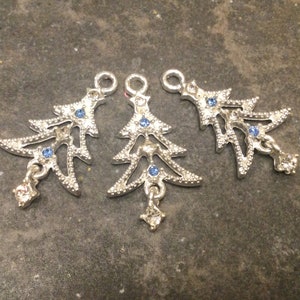 Christmas Tree charms with sparkly rhinestone detail Set of 3 charms Great for Christmas and Holiday Jewelry Making