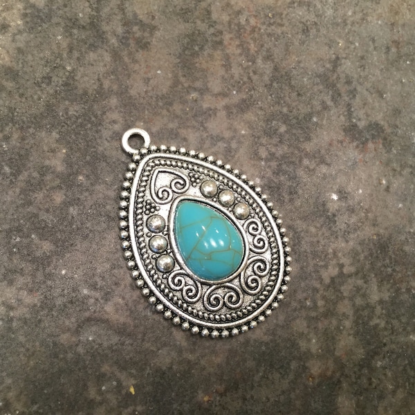 CLEARANCE Tibetan Style Turquoise and antique silver pendants with great detail perfect for jewelry making