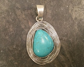 Large teardrop shaped Turquoise antique silver pendants  perfect for jewelry making Contemporary style pendants