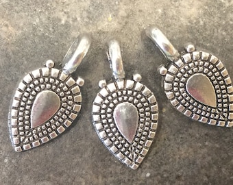 CLEARANCE Silver Teardrop Charms in antique silver finish and large hole bail Package of 3 charms perfect for earrings