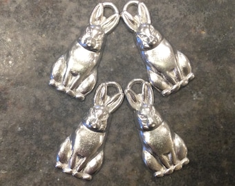 Easter Bunny Charms package of 4 antique silver charms Spring charms Easter charms