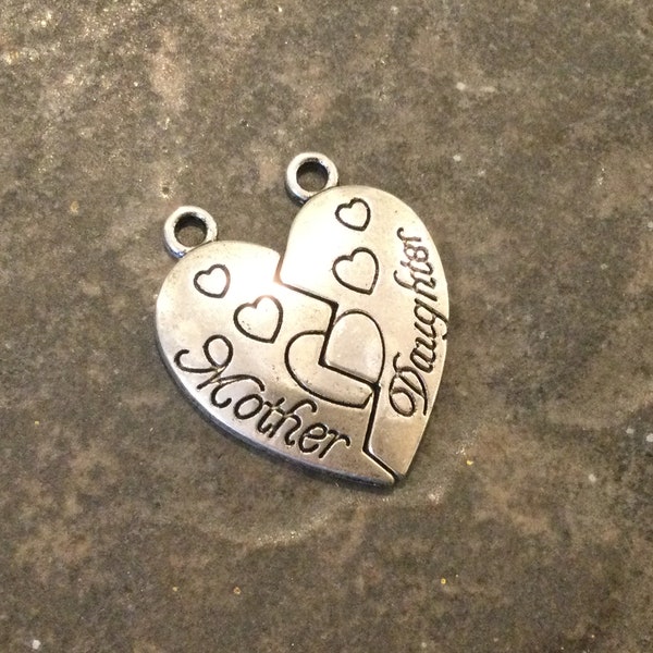 CLEARANCE Mother Daughter charms Set of 2 charms that form one heart Great gift for Mothers and Daughters