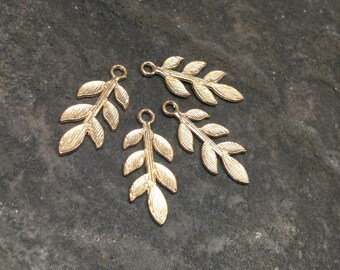 Gold leaf charms Package of 4 charms or pendants for jewelry making