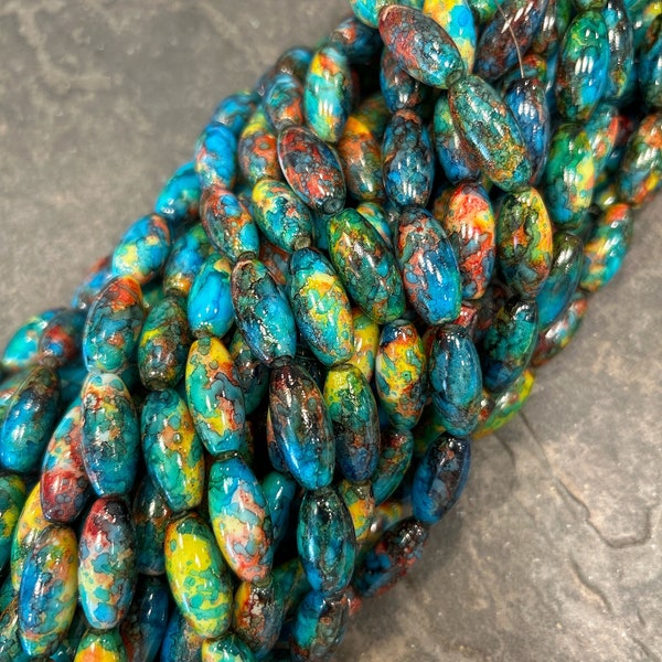 SPECIAL PRICE Turquoise Multicolor baked finish glass barrel beads 22 x 10mm  Full 30 inch strand