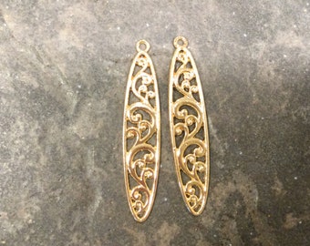 Gold Filigree elongated Oval Charms  Package of 2  Designer look charms great for earrings!