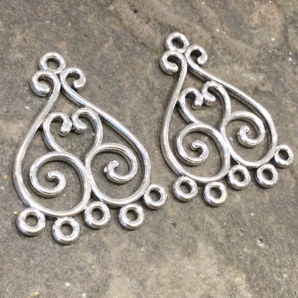 CLEARANCE Antique Silver Filigree Chandelier Earring Findings Package of 2 Boho style earring supplies Boho Earring Connectors