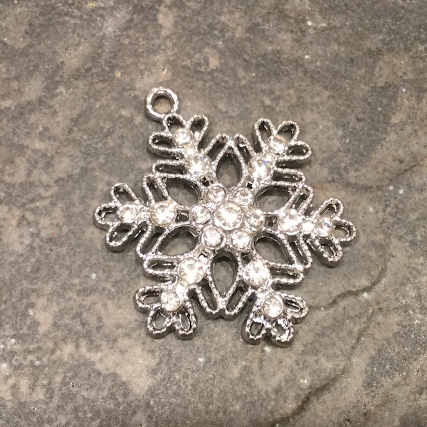 Rhinestone Snowflake Pave Charms package of 1 focal pendant Christmas charms