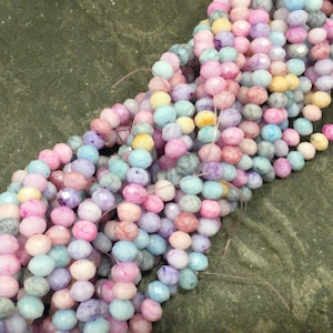 Opaque pastel mix faceted glass rondelle beads 6mm One 14” strand