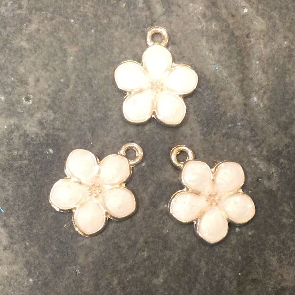 CLEARANCE Spring Flower charms in gold finish with creamy white enamel detail package of 3 charms