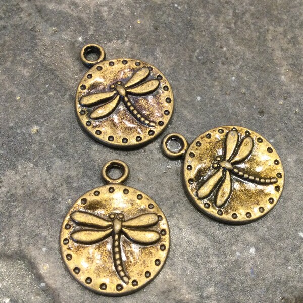 Dragonfly charms Package of 3 charms perfect for Boho style jewelry Antique bronze finish dragonfly charms