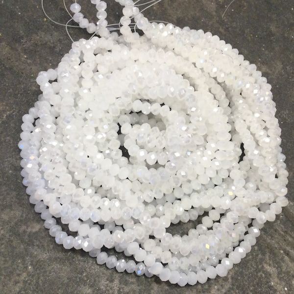 CLEARANCE Opaque white with Pearlized AB finish faceted crystal rondelle beads 3mm 140 pc. strand