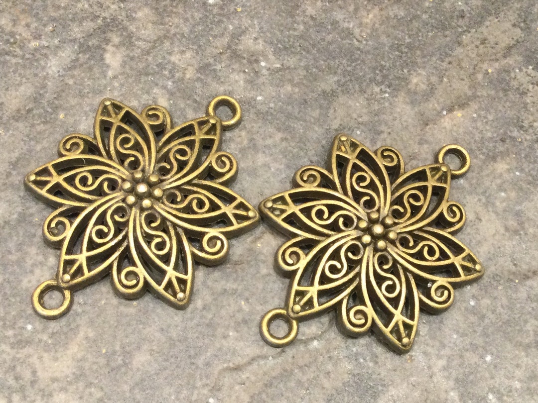 Bronze Filigree Flower Connectors Package of 2 Charms Perfect - Etsy