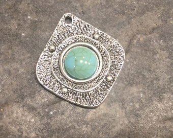 Tibetan Style Turquoise and antique silver pendants with great detail perfect for jewelry making