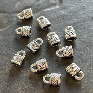 Leather cord ends in antique silver finish Fits 4x 2mm flat cord Pack of 10 10mm cord end caps with loop