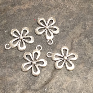 CLEARANCE Hibiscus Flower Charms in Silver Finish Package of 4 Charms for Jewelry  Making Spring Flower Charms 