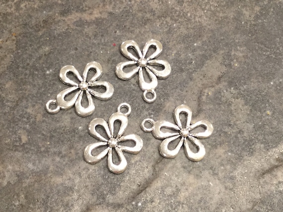 CLEARANCE Hibiscus Flower Charms in Silver Finish Package of 4 Charms for Jewelry  Making Spring Flower Charms 