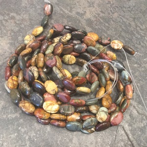 Picasso Jasper Oval Gemstone Beads Full 16” strand for jewelry making Fall beads