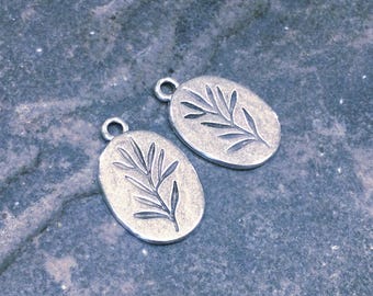 Artisan style  oval Flower charms package of 2 antique silver finish charms Lead free