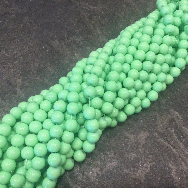 SPECIAL PRICE Mint green baked finish glass beads 6mm Full strand of 133 pieces 31 inch strand