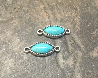 Eye shape Turquoise connectors Package of silver and turquoise connectors for jewelry making Turquoise earring findings