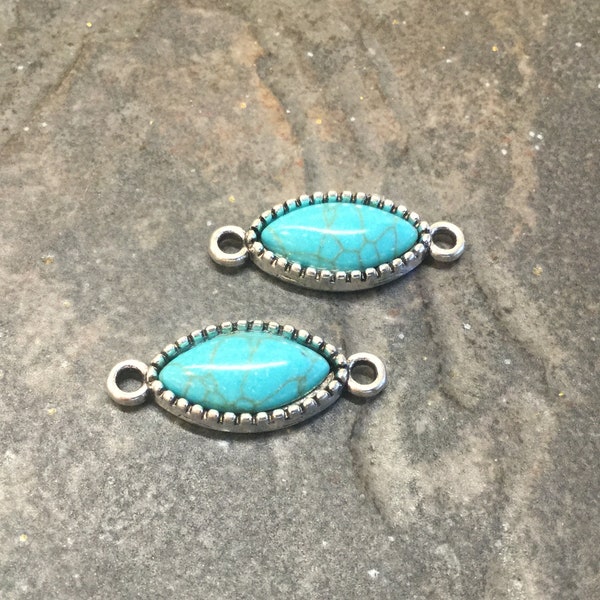 Eye shape Turquoise connectors Package of silver and turquoise connectors for jewelry making Turquoise earring findings