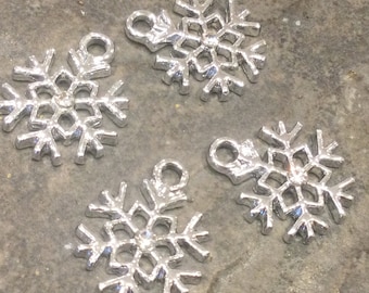 Può includere: Quattro ciondoli a forma di fiocco di neve argentati con un anello per appenderli. I fiocchi di neve sono dettagliati e intricati.