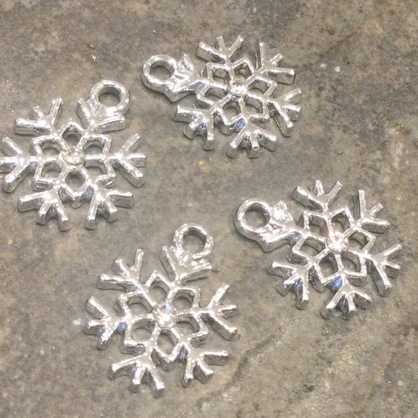 Rhinestone Snowflake Charms package of 4 silver finish charms perfect for earrings Christmas snowflake charms