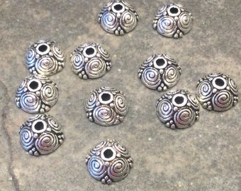 Ornate Silver Bead Caps 8mm beautifully detailed set of 10 bead caps