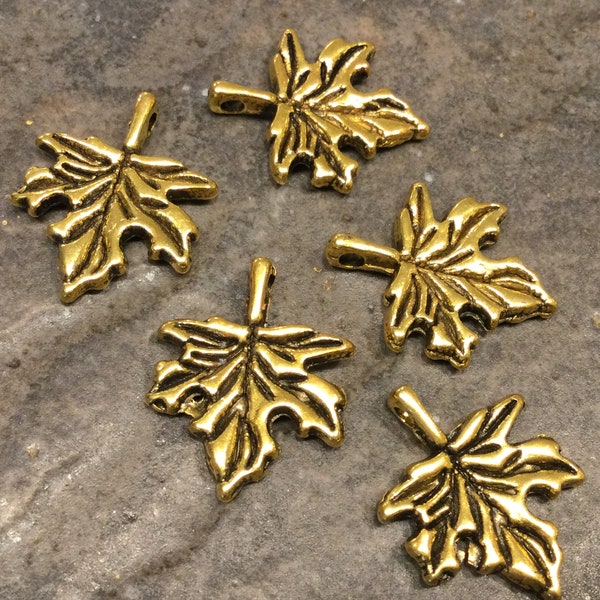 CLEARANCE Fall Maple Leaf Charms in Antique gold finish Package of 5 charms Perfect for Bangle Bracelets and Earrings Fall Jewelry