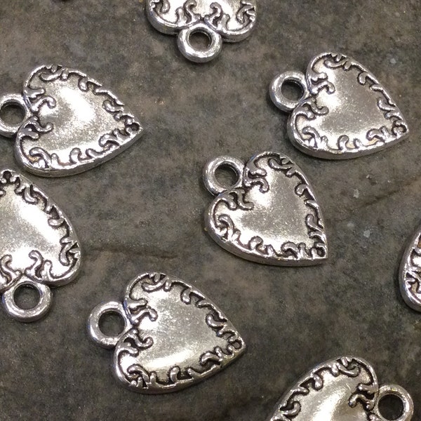 SPECIAL BUY Silver Heart Charms Package of 10 charms or pendants Small Heart Charms great for Mother’s Day