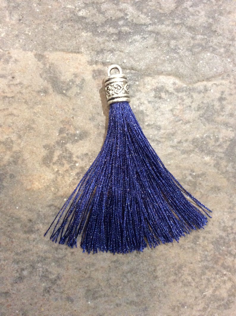 Navy Blue Silk tassels with Antique Silver Filigree Caps Etsy