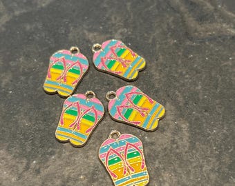 CLEARANCE Flip Flop Charms with colorful enamel detail Package of 5 charms