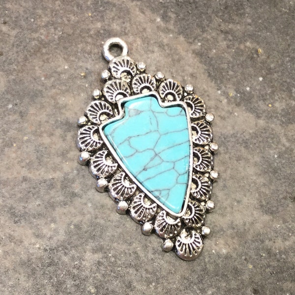 Turquoise Arrow pendants with Howlite inlay Turquoise focal charms for jewelry making